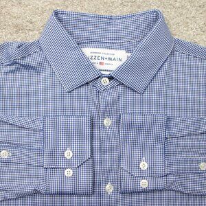 Mizzen + Main Shirt Mens XL Blue Check Spinnaker Trim Fit Stretch Long Sleeve